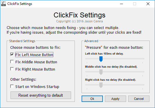 click fix settings