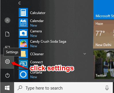 click settings