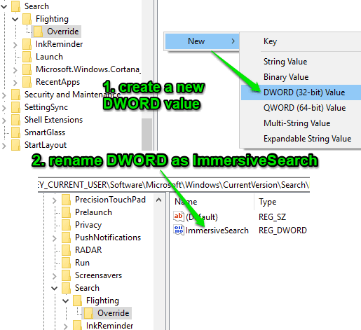 create immersivesearch dword value