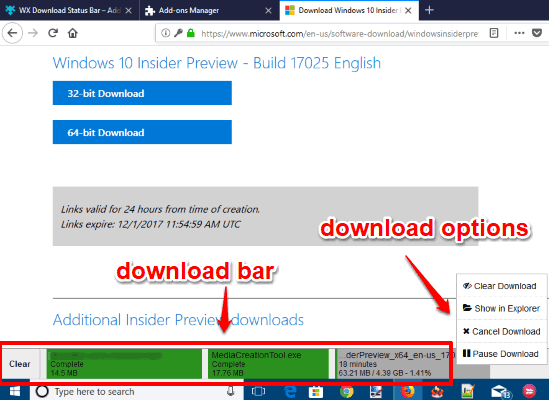download bar with download options in firefox