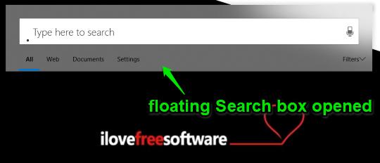 floating search box opened in windows 10