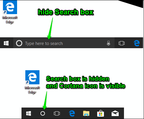 hide search box in windows 10
