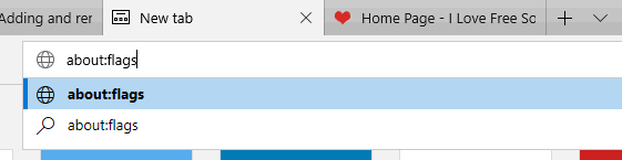 open flags page of microsoft edge