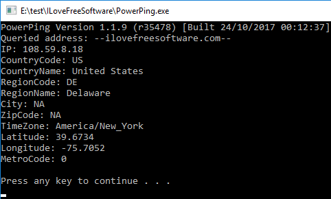 powerping ip to location via hostname