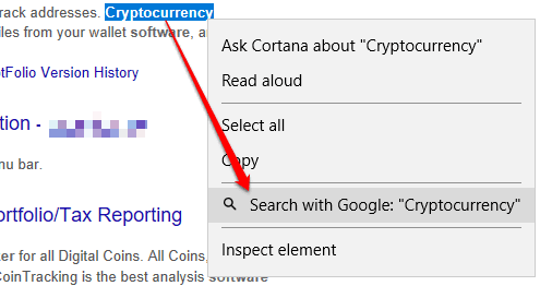 right click menu showing search with google option