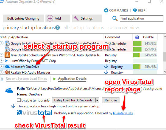 select an installed program to see virustotal result