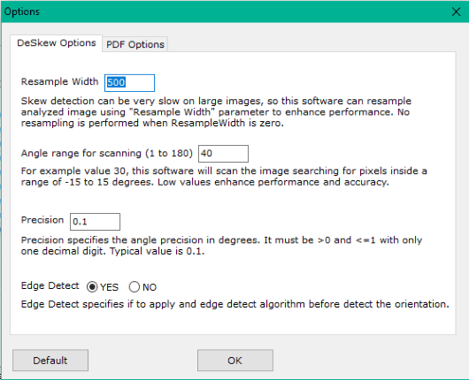 set deskew options