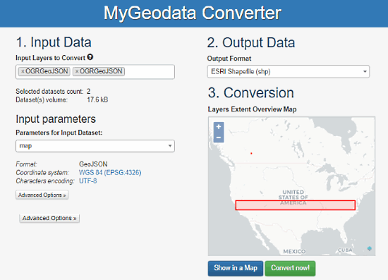 MyGeoData: Convert GeoJSON to Shapefile Online