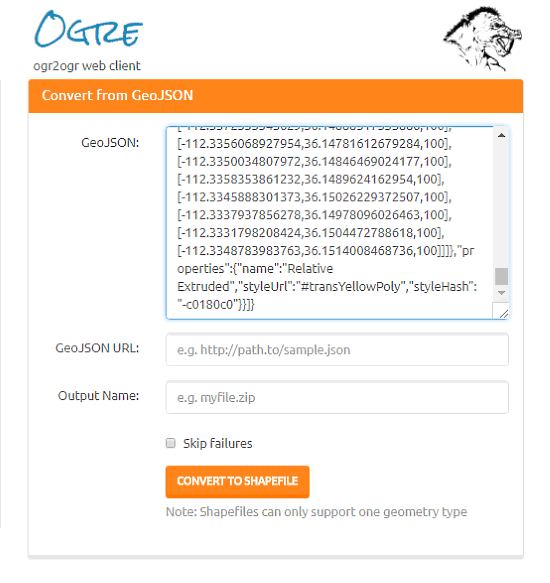 OGRE: GeoJSON to SHP