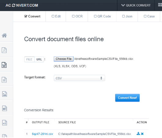 Aconvert website interface