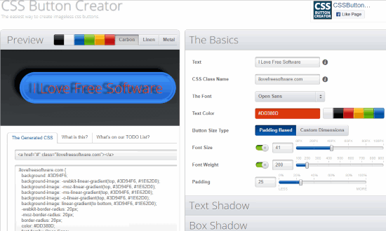 CSS Button Creator interface