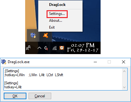 DragLock settings to specify hotkey