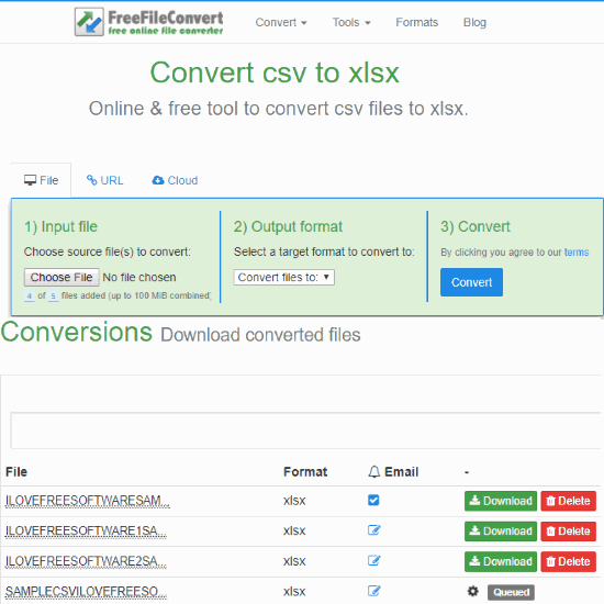 FreeFileConvert CSV to Excel converter