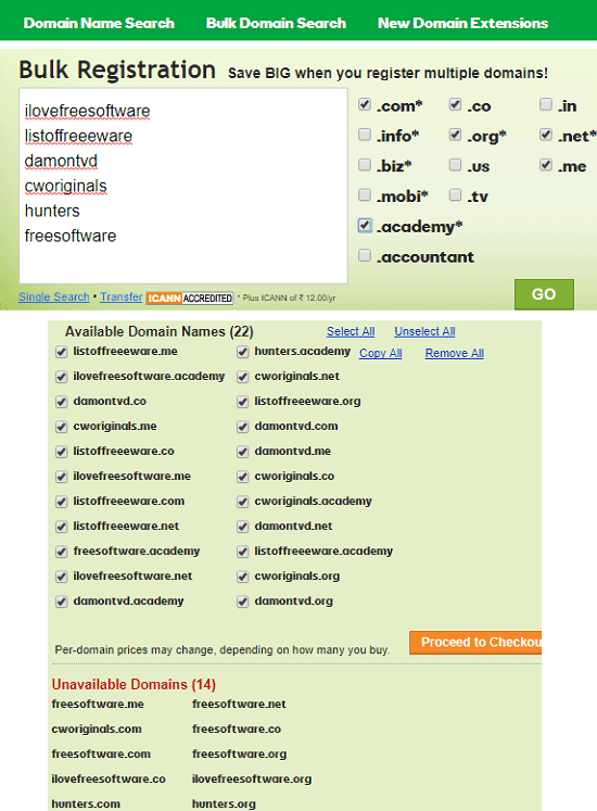 GoDaddy bulk domain availability checkers