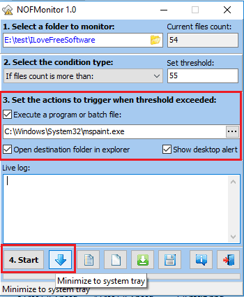 Nof monitor set actions and start software