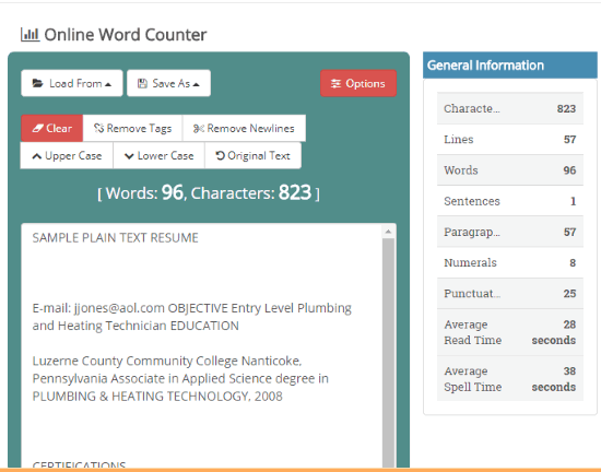Online Word Counter interface