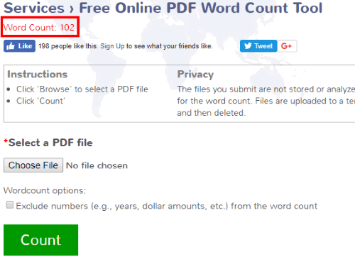 PDF Word Count website interface