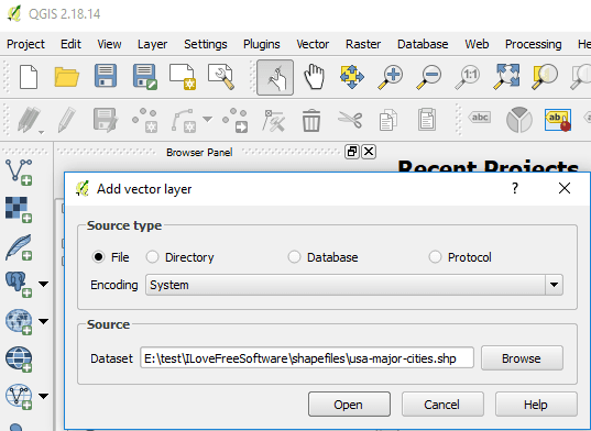 QGIS open shapefile