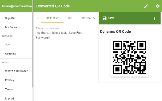 QR Code Generator website interface