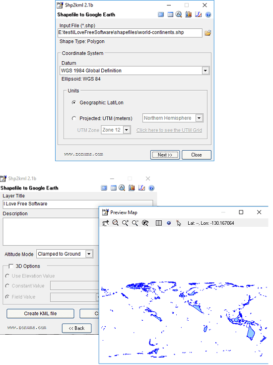 Shape file to gogole earth converter