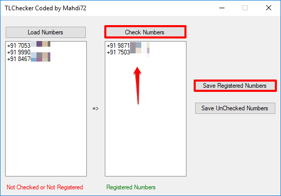 TL Checker checking if phone number has telegram in bulk