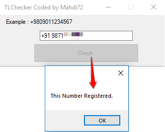 TL Checker cheking if phone number has telegram