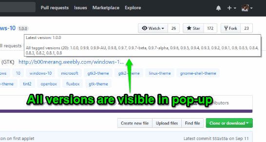 all versions visible of a github project