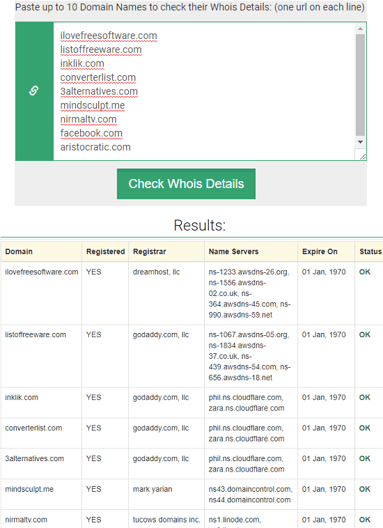 bulk whois lookup by PrepostSEO