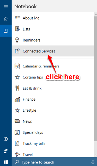 click connected services option