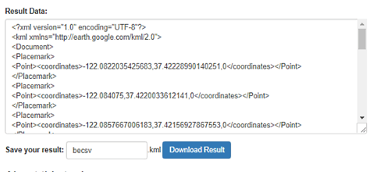 BeCSV: csv to kml online