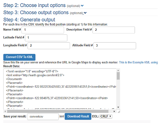 ConvertCSV: convert csv to kml