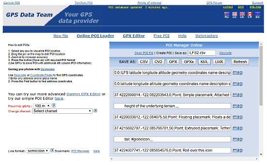 Garmin GPS Data: generate kml from csv