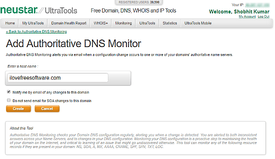 Ultra Tools: dns monitoring notification