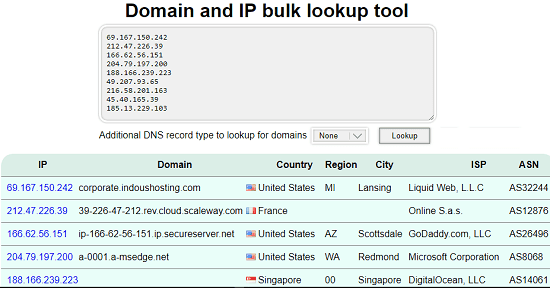 domain and IP lookup tool by InfoByIp