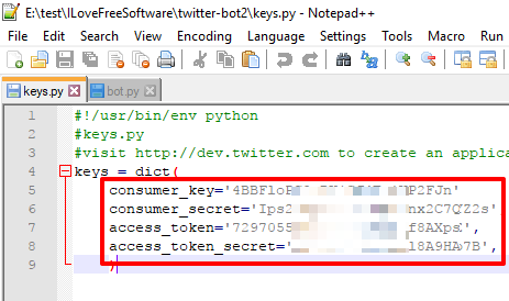edit credetials in key python file
