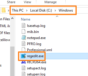 find regedit.exe in windows folder