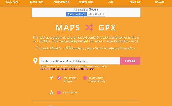 Maps to GPX: google maps to gpx