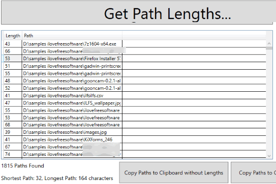 list of paths and path length