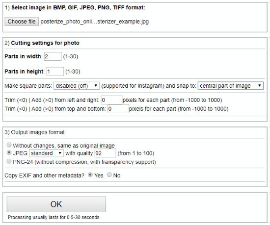 How to split image online with PineTools  Split photo into several parts  online 