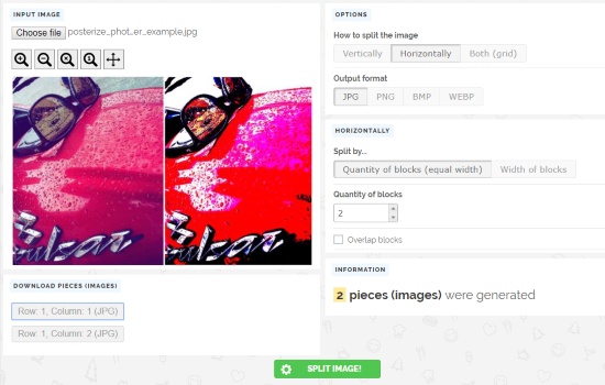 How to split image online with PineTools  Split photo into several parts  online 