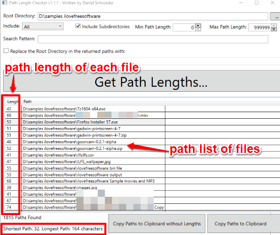 path length of each file visible