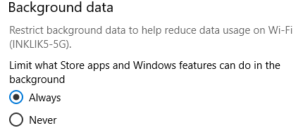 restrict background data in windows 10