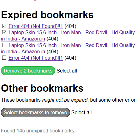 select expired bookmarks and remove them