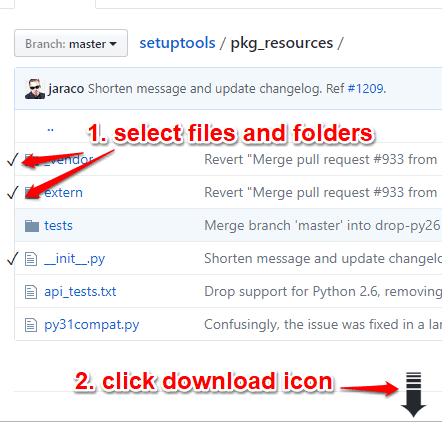 select files and folders and click download icon