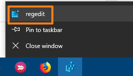 select regedit option