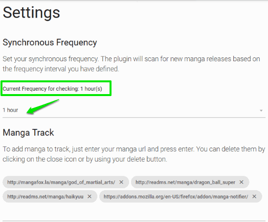 set update frequency under settings