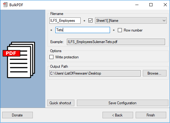 BulkPDF export options specify outputpdf files