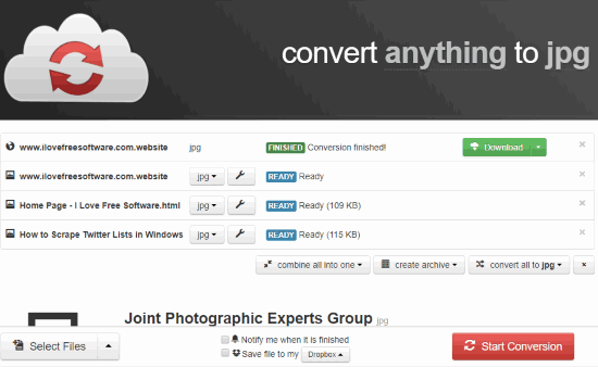 CloudConvert HTML to JPG