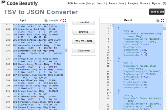 Code Beautify TSV to JSON Converter