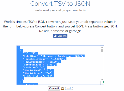 Convert TSV to JSON interface